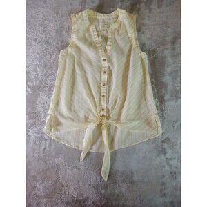 Maeve by Anthropologie Top Womens Sz 0 Yellow White Striped Button Up Tie Waist